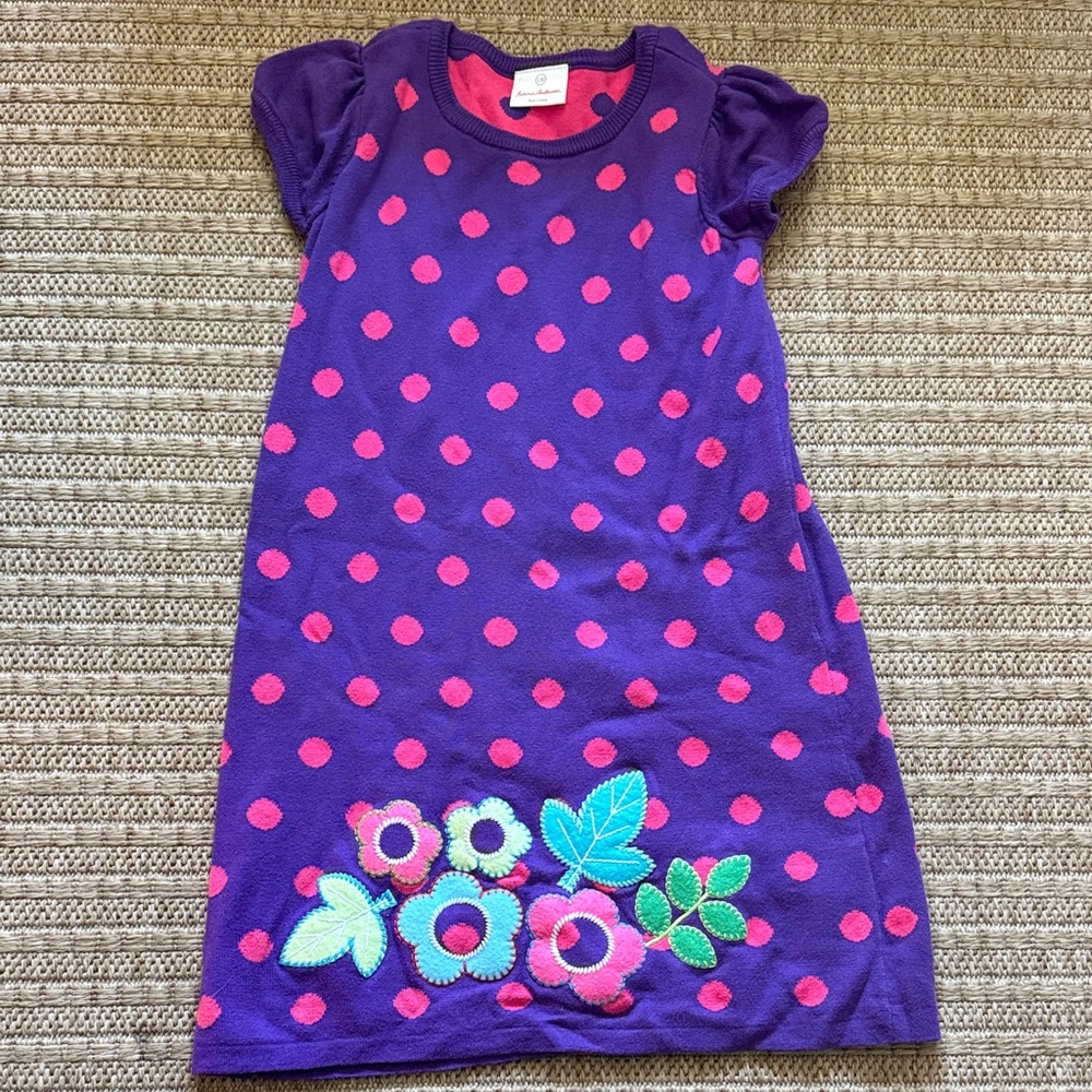 Hanna Andersson Purple Polka Dot Floral Girls Dress
